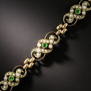 Late Victorian Demantoid Garnet and Pearl Bracelet - 2