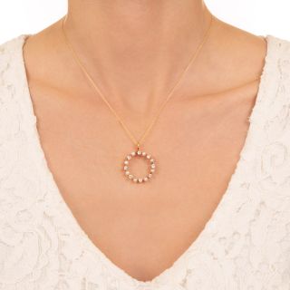 Late-Victorian Diamond and Natural Pearl Circle Pendant/Brooch