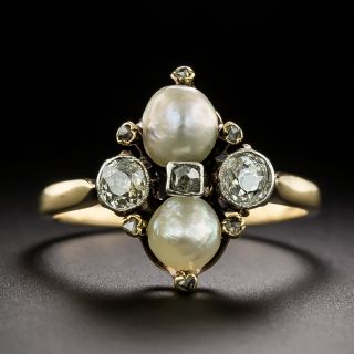 Late-Victorian Diamond and Natural Pearl Ring - 3