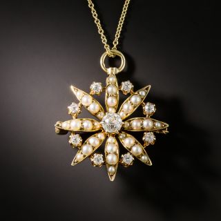 Late Victorian Diamond and Pearl Brooch/Pendant by J. Solinger - 2