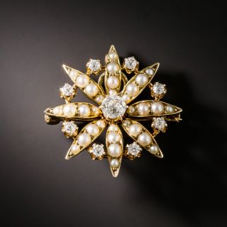 Late Victorian Diamond and Pearl Brooch/Pendant by J. Solinger