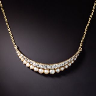 Late Victorian Diamond and Pearl Crescent Necklace - 1