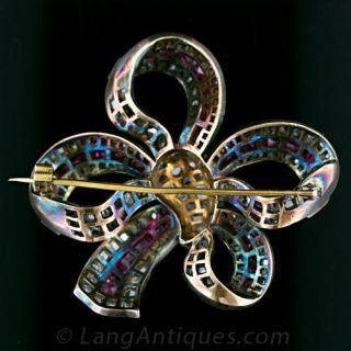 Late Victorian Diamond and Ruby Bow Pin