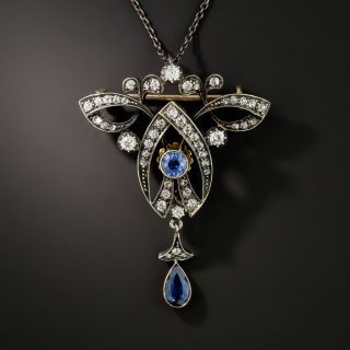 Late-Victorian Diamond and Sapphire Lavalière Necklace/Brooch - 2