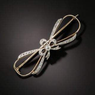 Late Victorian/Edwardian Openwork Diamond Bow Brooch - 3