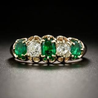 Late Victorian Emerald and Diamond Five-Stone Ring - 3