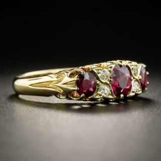 Late-Victorian English Three-Stone Ruby And Diamond  Ring