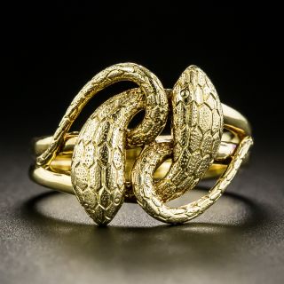 Late Victorian Engraved Entwined Snake Ring - 3