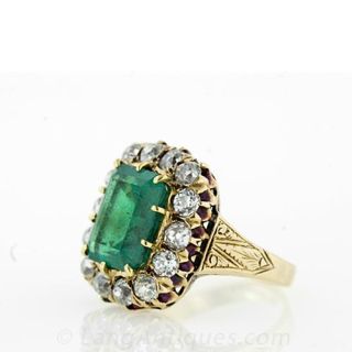 Late Victorian Era Emerald and Diamond Ring