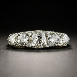Late Victorian Five Stone Diamond Carved Ring with Rose Diamond Accents - 1