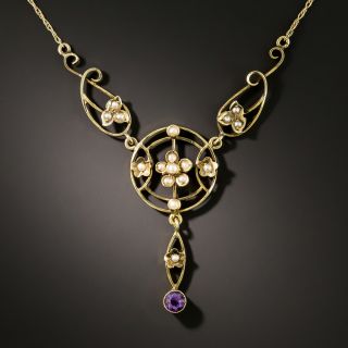 Late Victorian Seed Pearl and Amethyst Necklace - 2