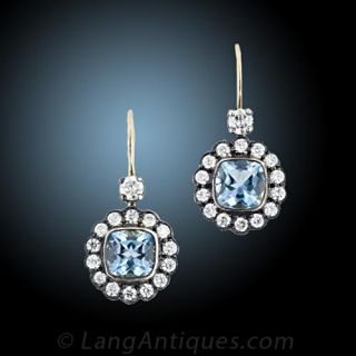 Victorian Diamond Aquamarine Earrings