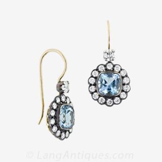 Late Victorian Style Aquamarine and Diamond Earrings