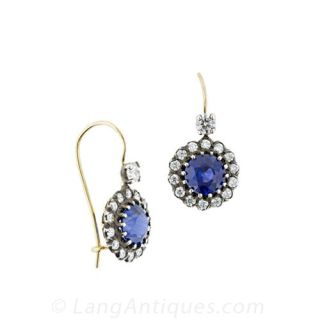 Late Victorian Style Sapphire and Diamond Earrings