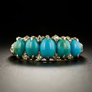 Victorian Turquoise and Diamond Five Stone Ring  - 2