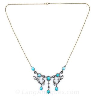 Late Victorian Turquoise and Diamond Necklace