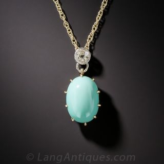 Late Victorian Turquoise Pendant with Diamond