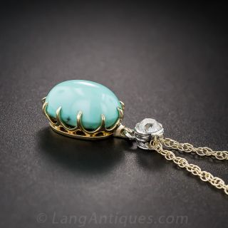 Late Victorian Turquoise Pendant with Diamond