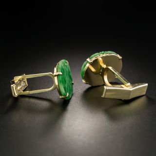 Mid-Century Lattice Motif Jade Cuff Links