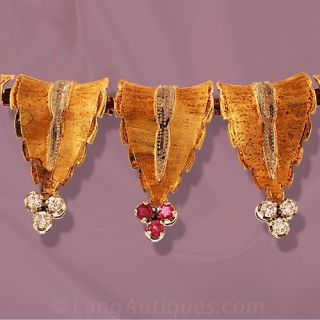 Leaf Motif Necklace set with Rubies and Diamonds