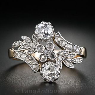 Leafy Edwardian Twin-Stone Diamond Ring