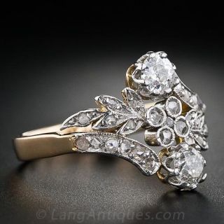 Leafy Edwardian Twin-Stone Diamond Ring