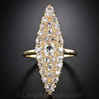 Lengthy Diamond Antique Navette Ring
