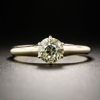 Light Yellow .80 Carat European-Cut Diamond Antique Engagement Ring 