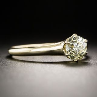 Light Yellow .80 Carat European-Cut Diamond Antique Engagement Ring 