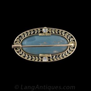Lightning Ridge Fire Opal and Diamond Pin