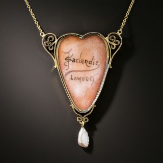 Limoges Enamel Pendant by J. Sarlandie, French