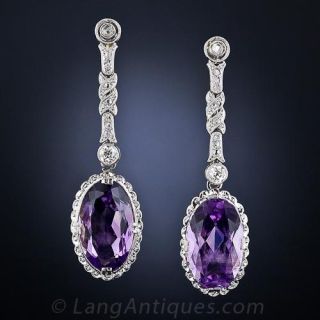Long Amethyst and Diamond Drop Earrings
