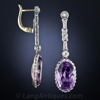 Long Amethyst and Diamond Drop Earrings
