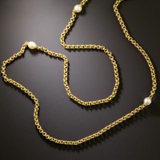 Long Antique French Chain with Natural Pearls