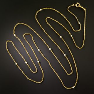 Long Antique French Chain with Natural Pearls - 4