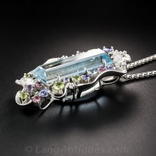 Long Aquamarine and Multi-Gem Pendant 