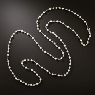 Long Art Deco Platinum, Diamond and Natural* Pearl Necklace - GIA - 3