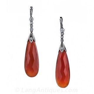 Long Carnelian and Diamond Drop Earrings