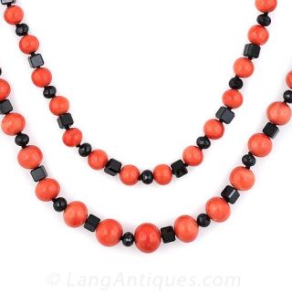 Long Coral and Onyx Necklace