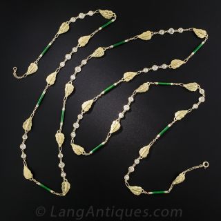 Long Diamond and Enamel Necklace