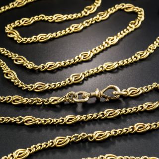 Long French 18K Fancy Link Chain 