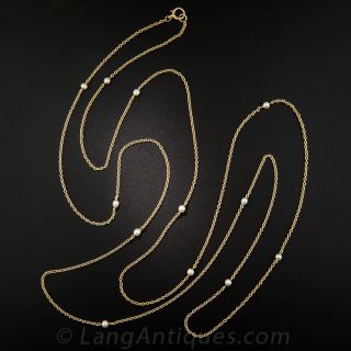 Long Gold and Natural Pearl Chain