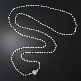  Long Pearl Chain with Pavé Diamond Ball Pendant - 2