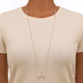  Long Pearl Chain with Pavé Diamond Ball Pendant