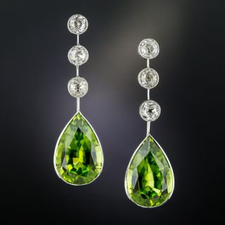 Long Peridot Diamond Drop Earrings - 1