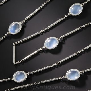 Long Platinum Moonstone Necklace