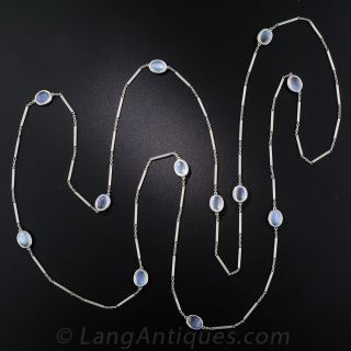 Long Platinum Moonstone Necklace