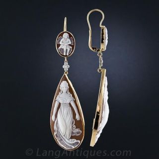 Long Shell Cameo Drop Earrings