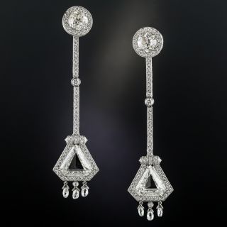 Long Shield-Shaped Diamond Platinum Earrings - 1