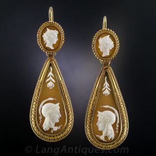 Long Victorian Cameo Drop Earrings